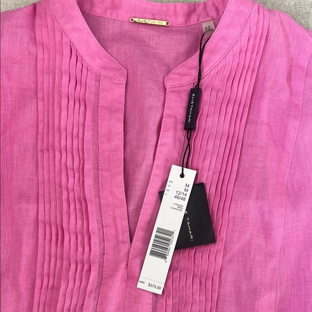 Elie Tahari pink linen blouse NWT size medium - Picture 2 of 2